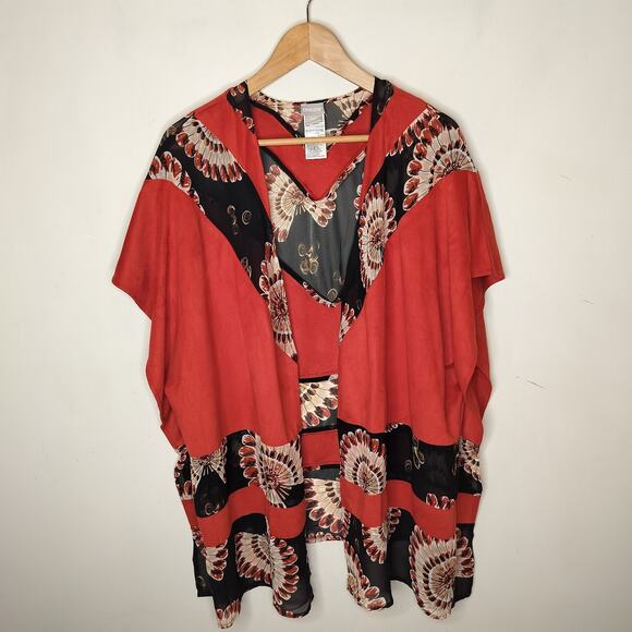 Chico's Faux Suede + Chiffon Print Ruana Wrap - Picture 1 of 12